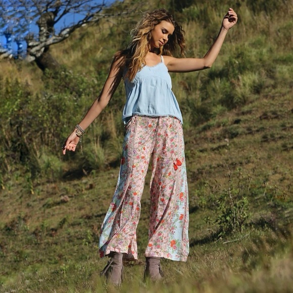 Tulle & Batiste Hosannah Culottes Floral Wide Leg Boho Ankle Pant Lotus M / L - Picture 1 of 16